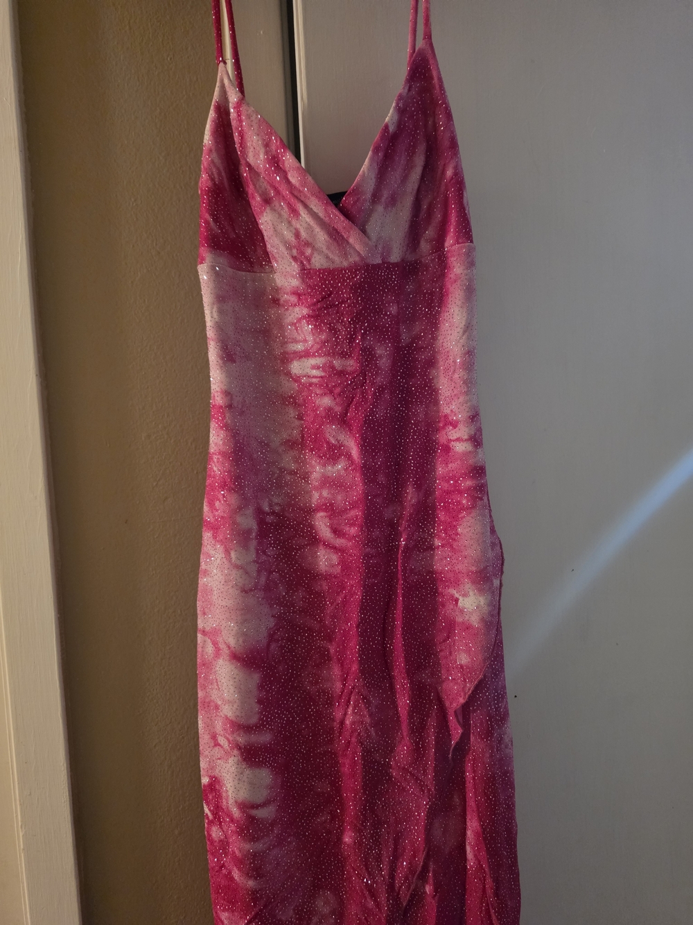 Hourglass Pink Tie-Dye Sparkle Maxi Slip Dress